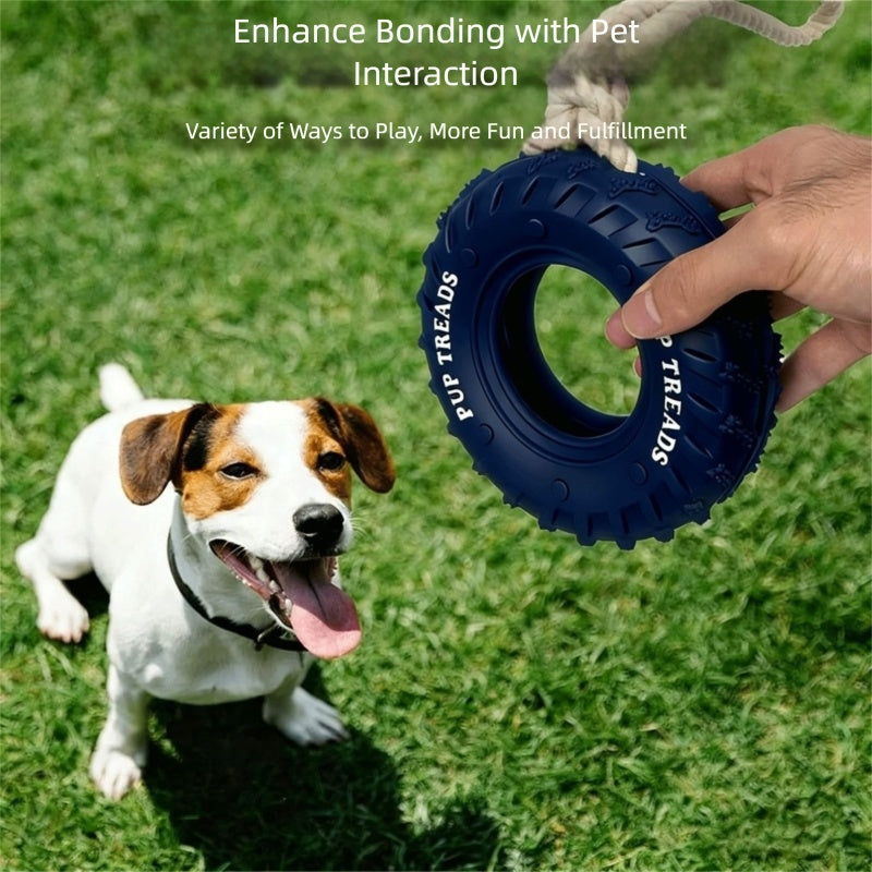 Dog Chew Toy With Rubber Tire & Tug Of War Rope For Medium Large Dogs Aggressive Chewers, Interactive Fetch Play Treat Dispenser Pull Toys
