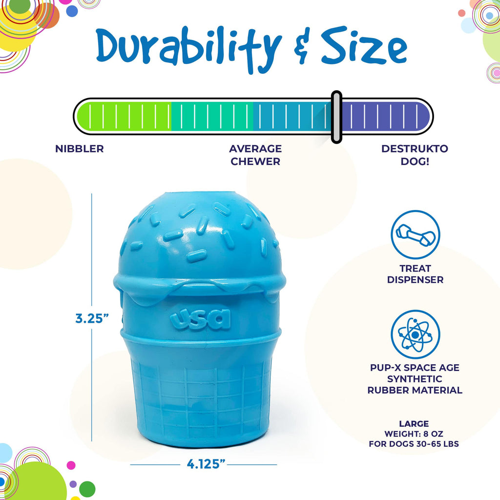 Ice Cream Cone Rubber Dog Chew Toy | Treat Dispenser | USA Made | SodaPup