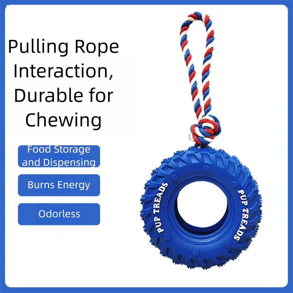 Dog Chew Toy With Rubber Tire & Tug Of War Rope For Medium Large Dogs Aggressive Chewers, Interactive Fetch Play Treat Dispenser Pull Toys