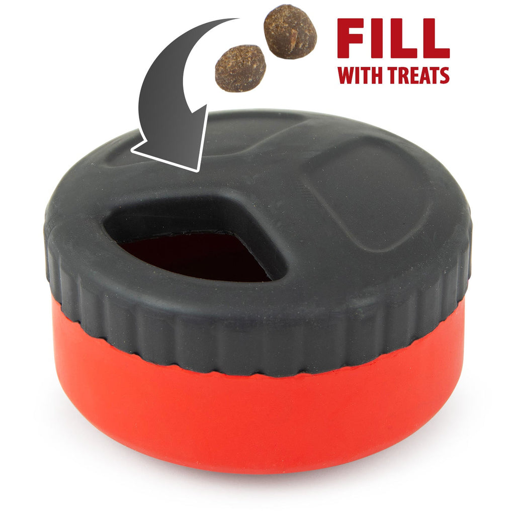 Jeffers Red Hockey Puck Natural Rubber Treat Dispensing Dental Dog Chew Toy