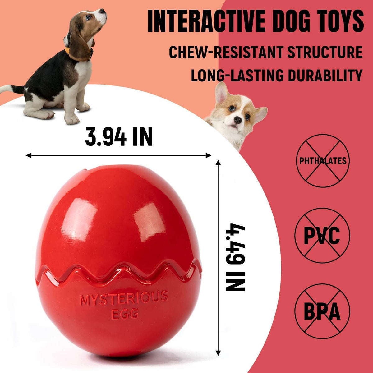Jestrem Dog Ball Stuffable Chew Toy Treat Dispensing 4.49" Medium Large